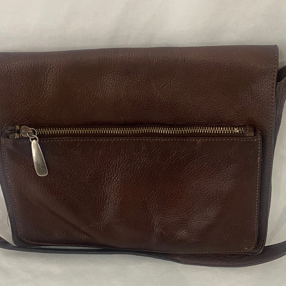 DKNY Dark Brown Leather Messenger Bag Vintage